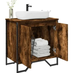 Clearance vidaXL Tvättställsskåp 60x35x60 cm konstruerat trä Rökfärgad ek