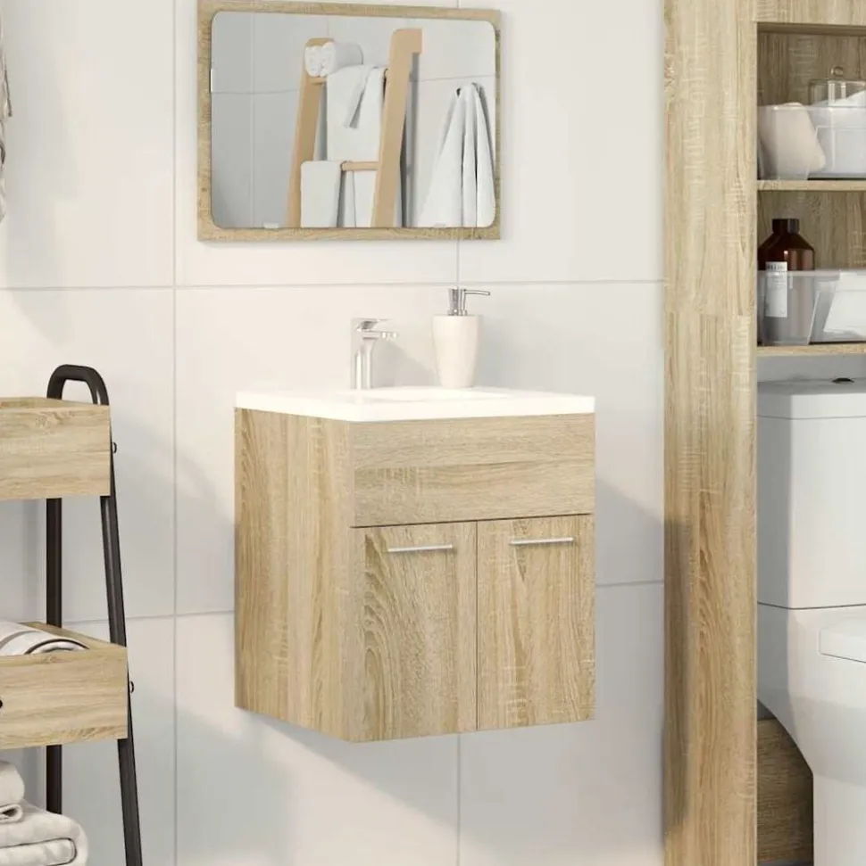 vidaXL Tvättställsskåp sonoma-ek 41x38,5x46 cm konstruerat trä