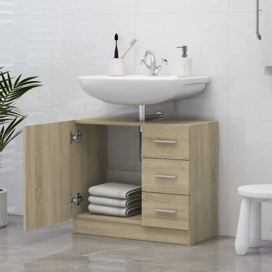 vidaXL Tvättställsskåp sonoma-ek 63x30x54 cm konstruerat trä Sonoma ek