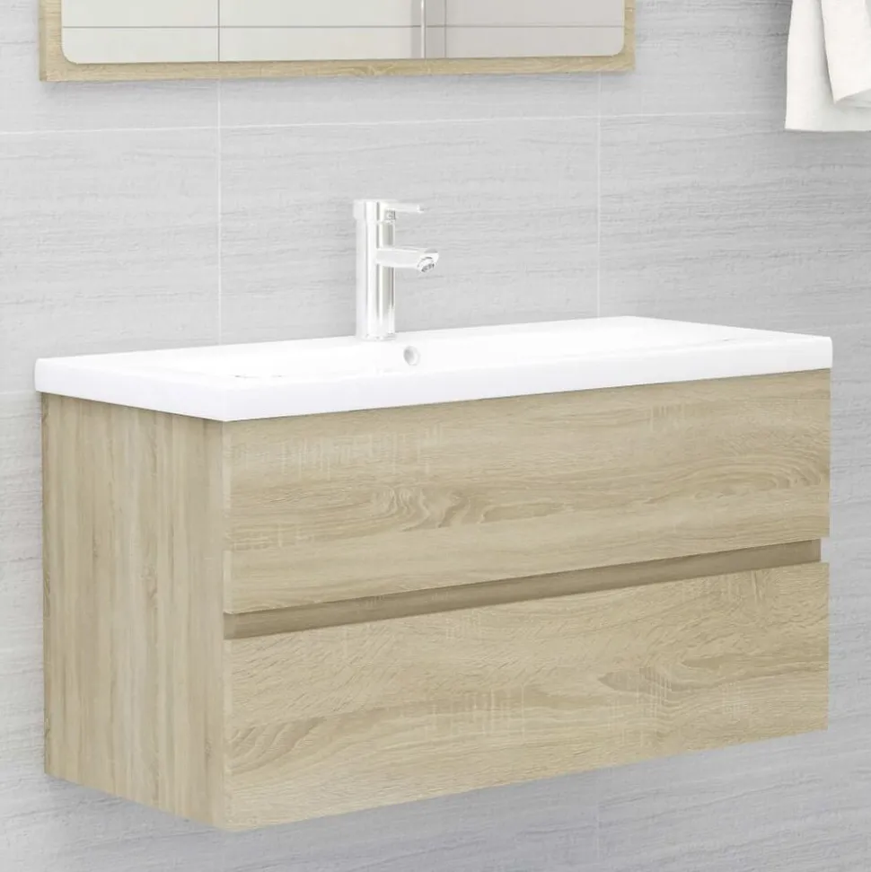 vidaXL Tvättställsskåp sonoma-ek 90x38,5x45 cm konstruerat trä