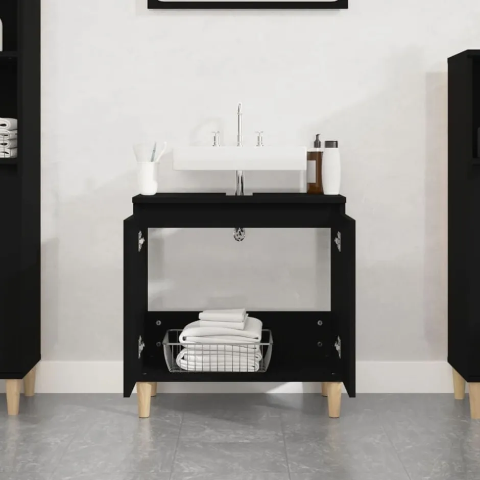 Sale vidaXL Tvättställsskåp 58x33x60 cm konstruerat trä Svart