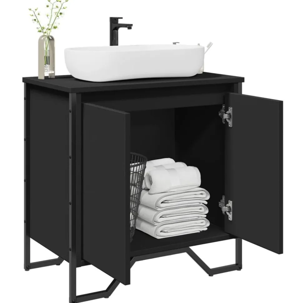 vidaXL Tvättställsskåp svart 60x35x60 cm konstruerat trä