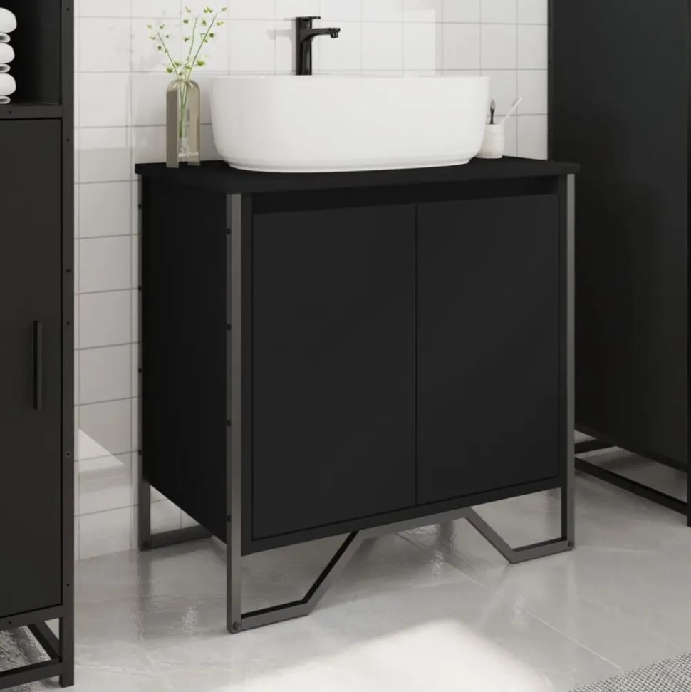 vidaXL Tvättställsskåp svart 60x35x60 cm konstruerat trä