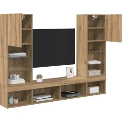 vidaXL TV-väggenheter med LED med led 5 pcs Konstruerat trä artisan ek
