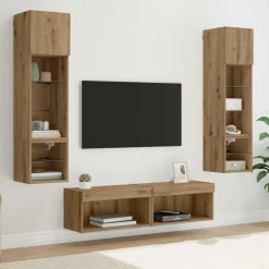 Best vidaXL TV-väggmodul med LED -remsljus 6 pcs Konstruerat trä artisan ek