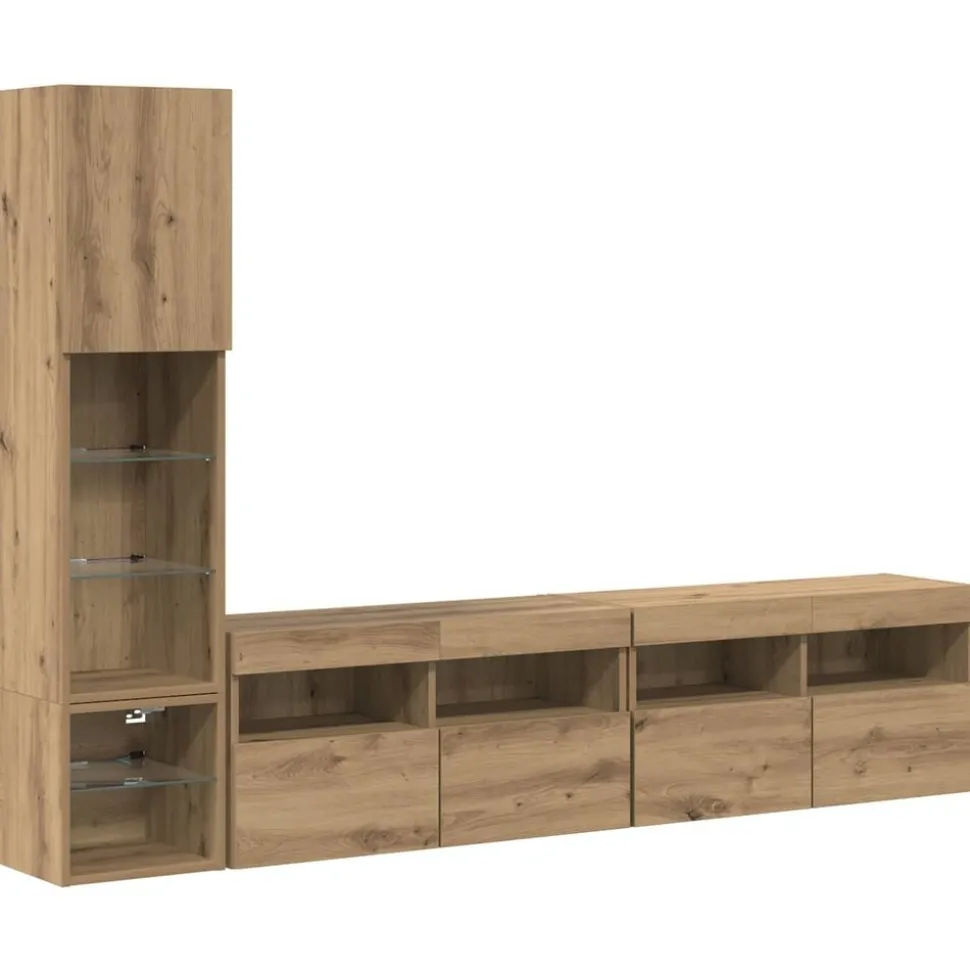 vidaXL TV-väggmodul med led 4 pcs Artisan Ek Konstruerat trä
