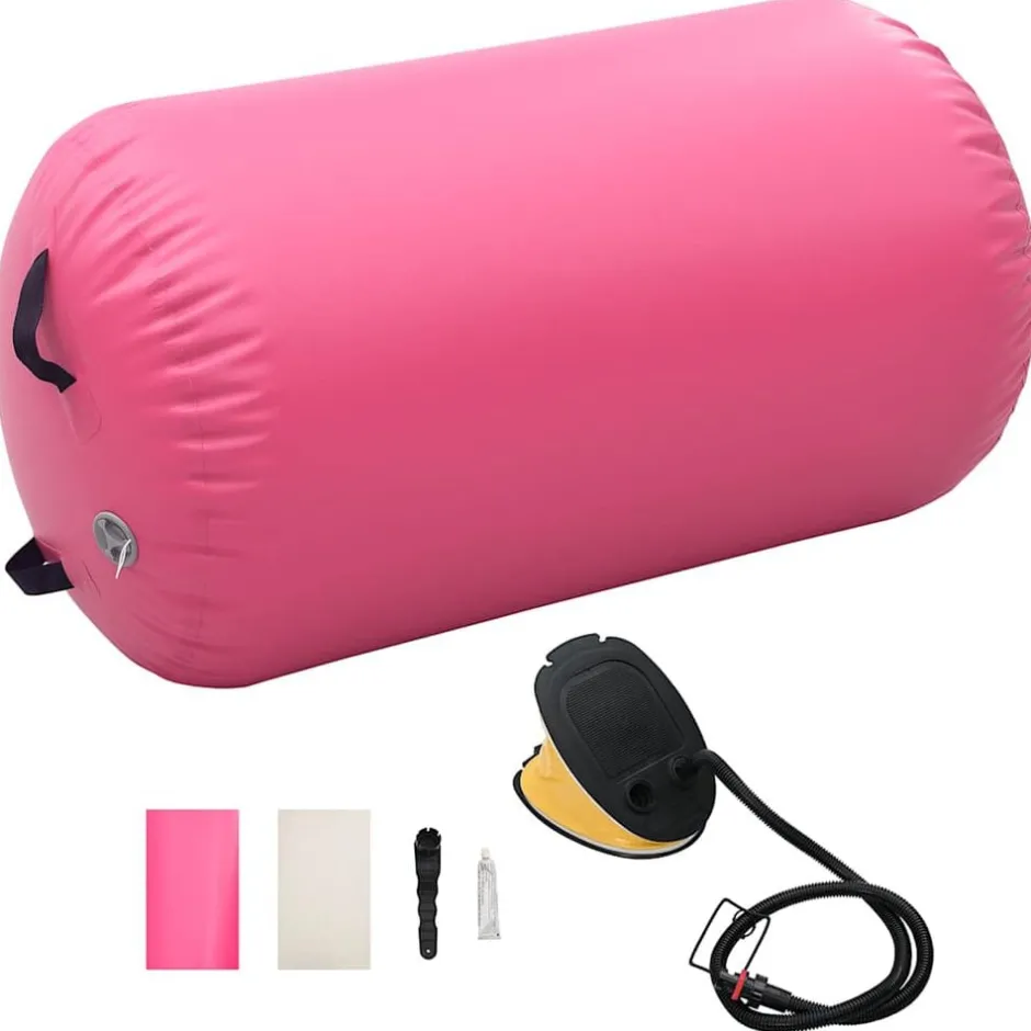 New vidaXL Uppblåsbar gymnastikrulle med pump 100x60 cm PVC Rosa