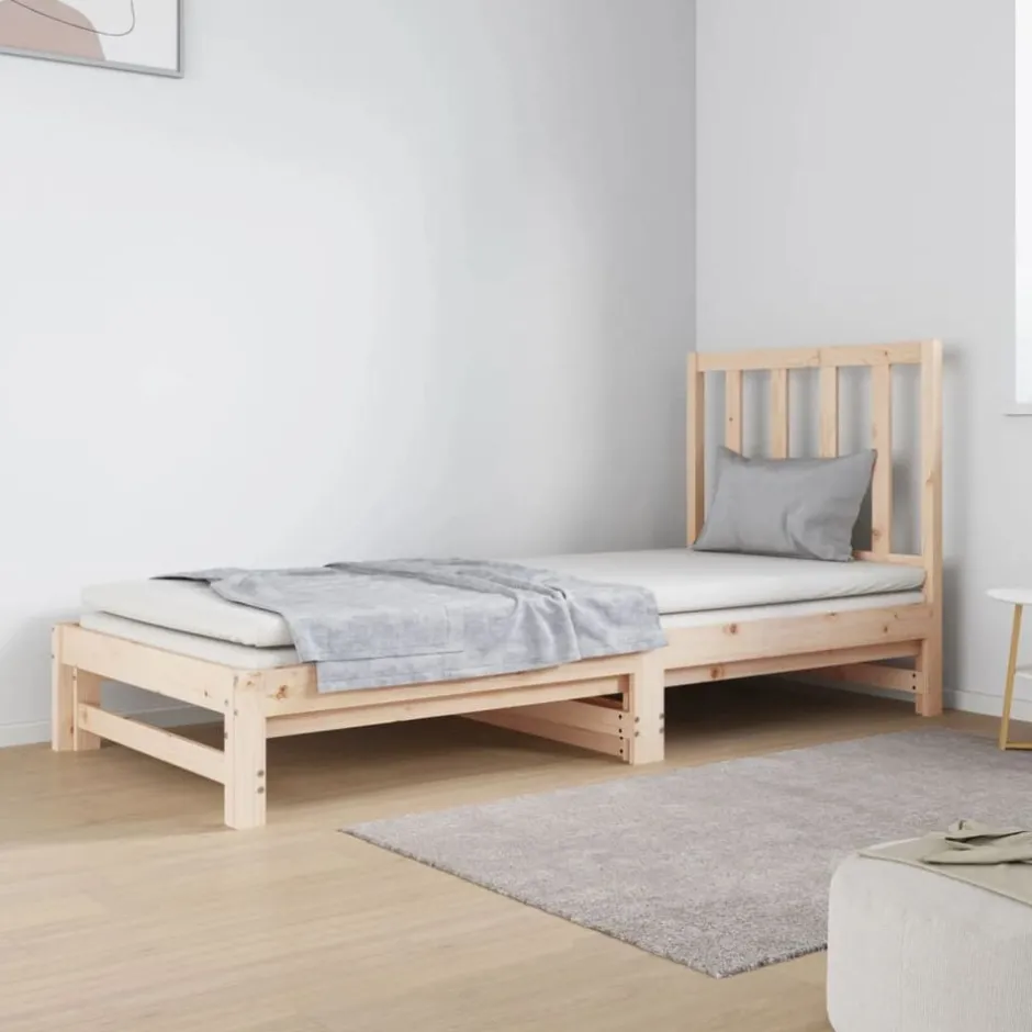 Discount vidaXL Utdragbar dagbädd 2x(90x190) cm massiv furu Naturfärg