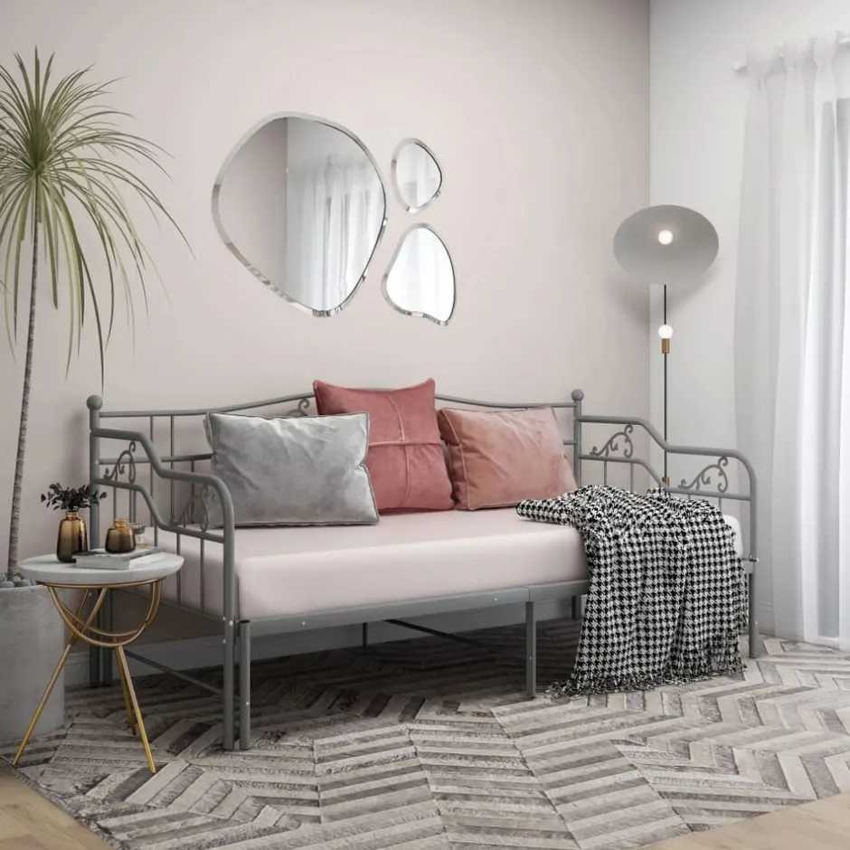 Sale vidaXL Utdragbar sängram bäddsoffa metall 90x200 cm Grå