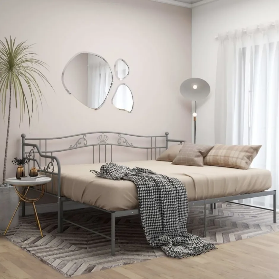 Sale vidaXL Utdragbar sängram bäddsoffa metall 90x200 cm Grå