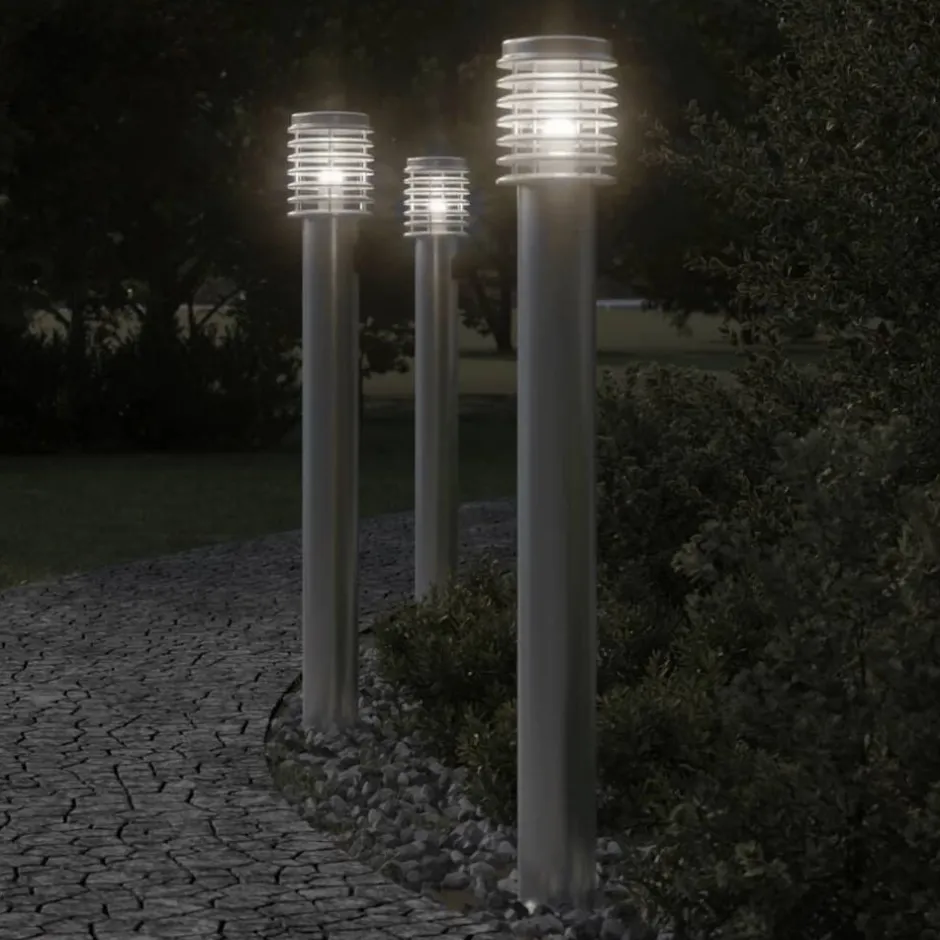 Clearance vidaXL Utomhusgolvlampa med eluttag 110 cm rostfritt stål Silver