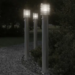 Discount vidaXL Utomhusgolvlampa med sensor 110 cm rostfritt stål Silver