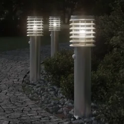 vidaXL Utomhusgolvlampa med sensor silver 60 cm rostfritt stål