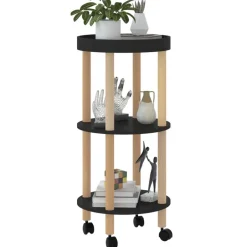 Sale vidaXL Vagn med 3hyllplan 38x38x82cm konstruerat trä&massiv furu Svart