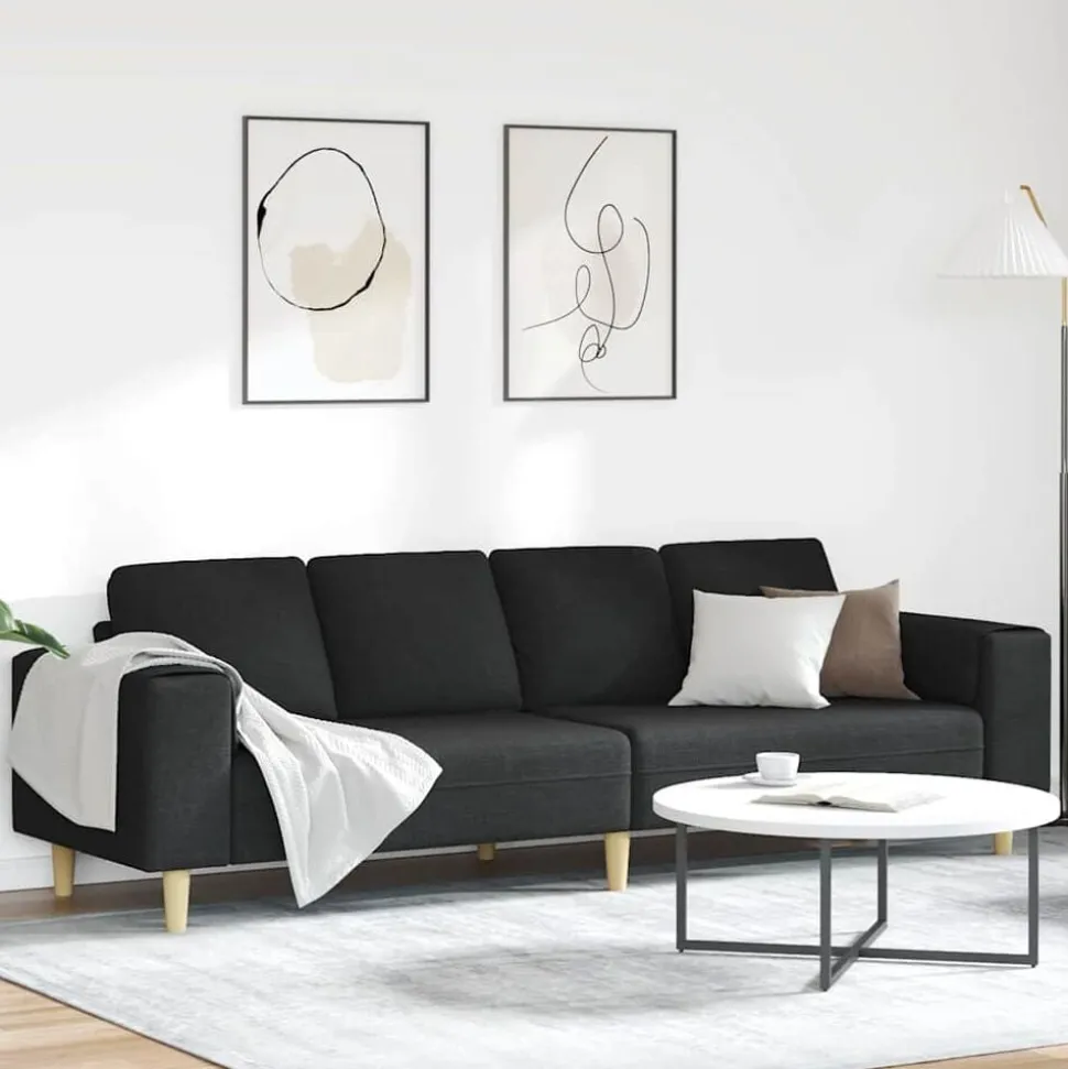 vidaXL Vardagsrumsoffa Svart 250 x 77 x 76 cm Polyester