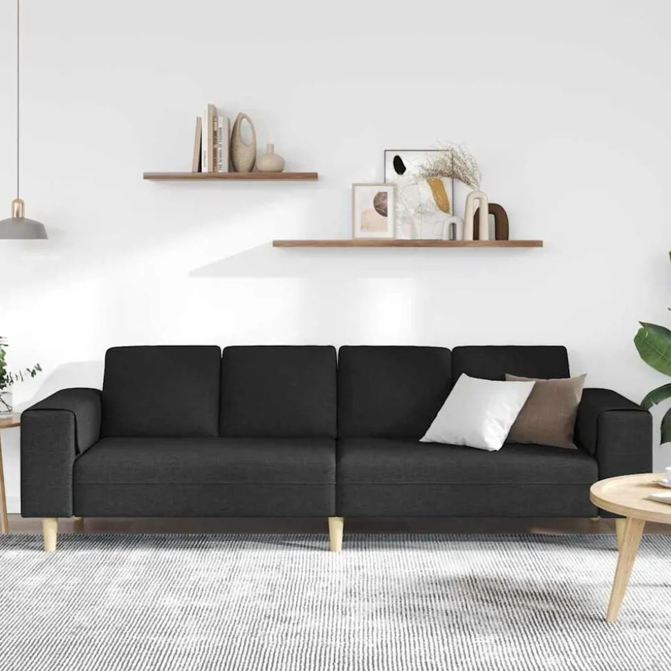 vidaXL Vardagsrumsoffa Svart 250 x 77 x 76 cm Polyester