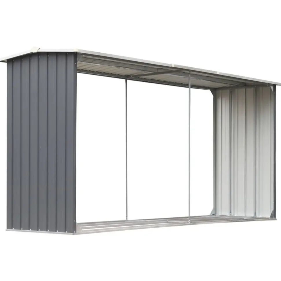vidaXL Vedskjul i galvaniserat stål 330x92x153 cm grå