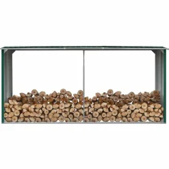 vidaXL Vedskjul i galvaniserat stål 330x92x153 cm grön