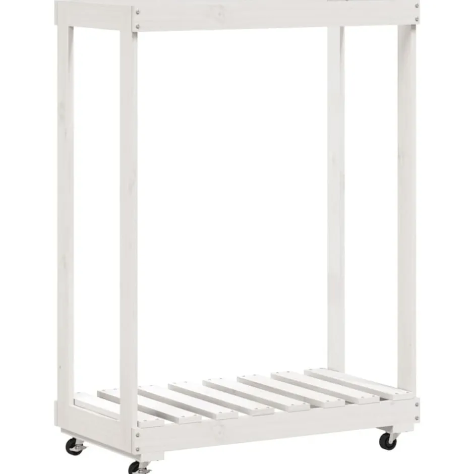 Sale vidaXL Vedställ med hjul 76,5x40x108 cm massiv furu Vit