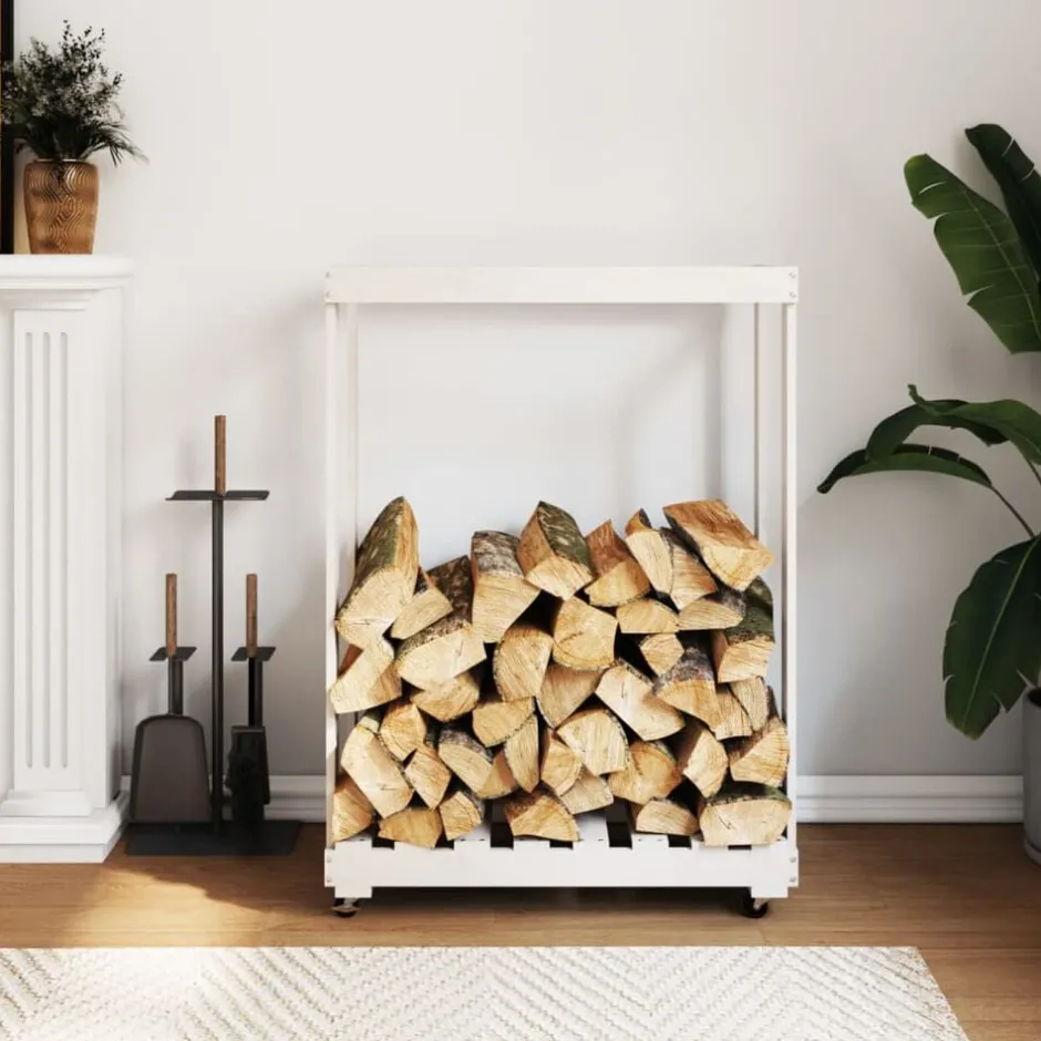 Sale vidaXL Vedställ med hjul 76,5x40x108 cm massiv furu Vit