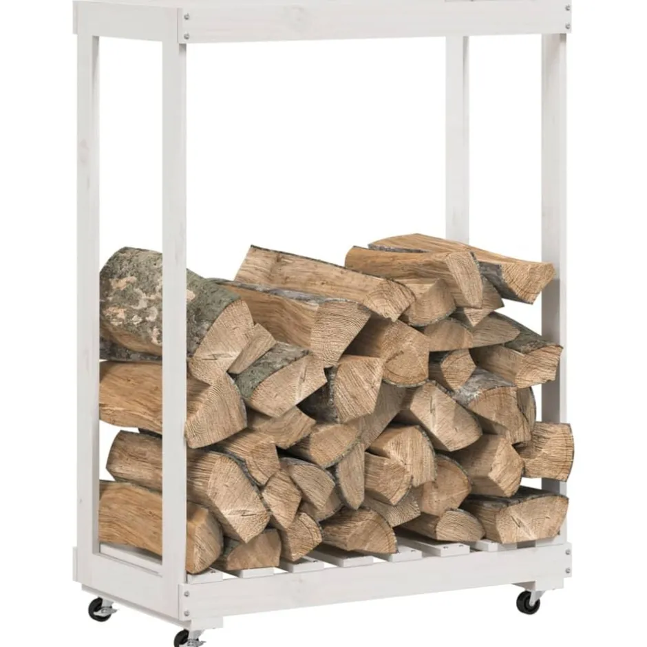 Sale vidaXL Vedställ med hjul 76,5x40x108 cm massiv furu Vit