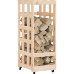 vidaXL Vedställ med hjul 40x49x110 cm massiv furu Naturfärg