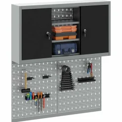vidaXL Verktygsskåpsset med hylla 3 pcs Svart Pulverlackerat stål