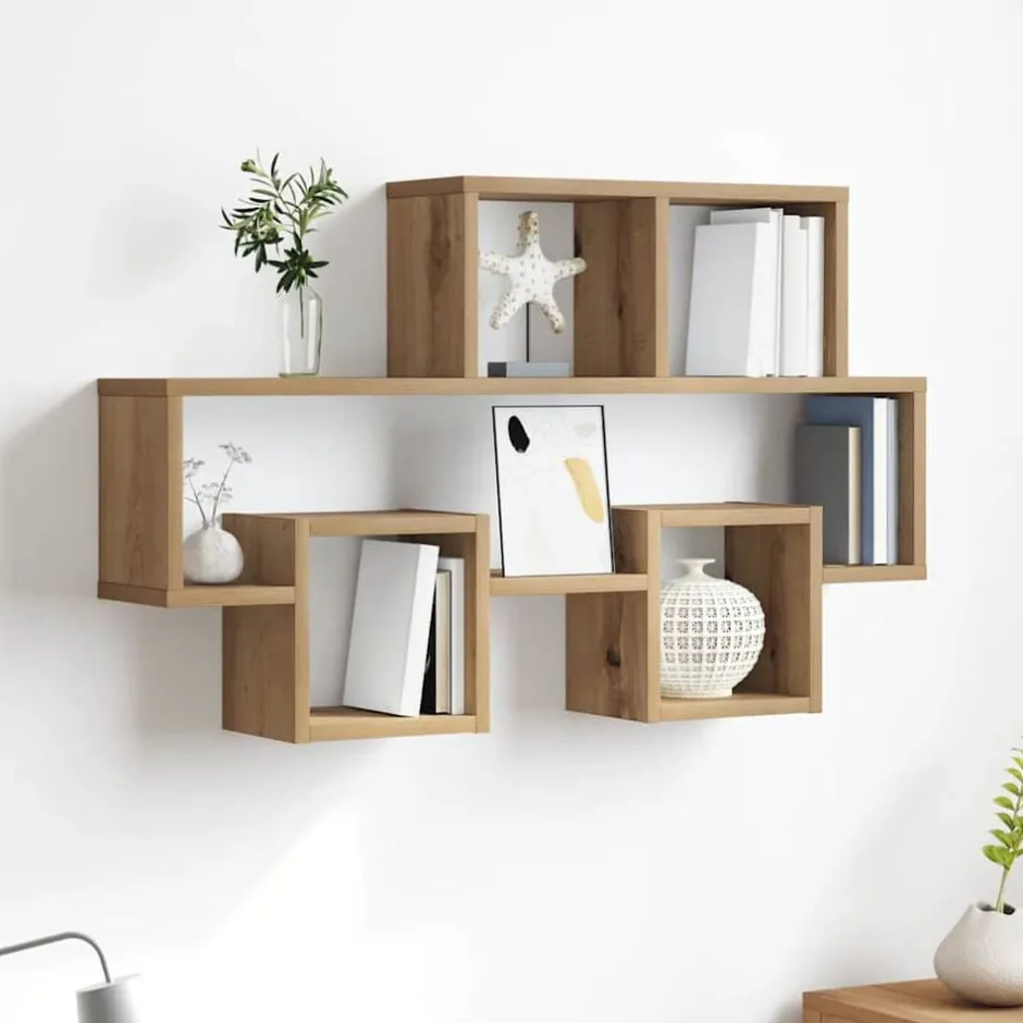 Sale vidaXL Vägg hylla med hylla 82 x 15 x 51 cm Konstruerat trä artisan ek