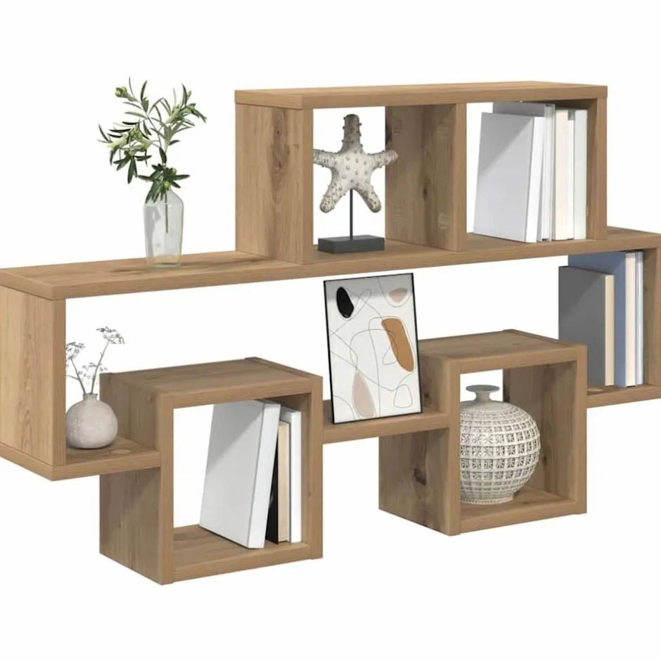 Sale vidaXL Vägg hylla med hylla 82 x 15 x 51 cm Konstruerat trä artisan ek