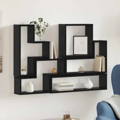 Best vidaXL Vägg hylla Väggmonterad med lagring 96 x 12 x 64 cm Svart ek