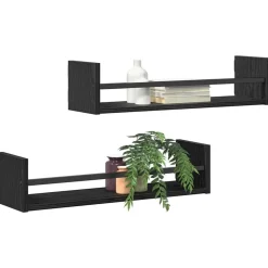 vidaXL Vägg hylla Väggmonterad 2 pcs Svart Ek 60 x 16 x 14 cm