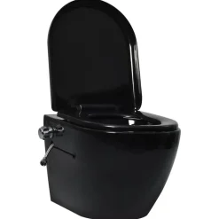 vidaXL Vägghängd toalett kantlös med dold cistern keramik svart