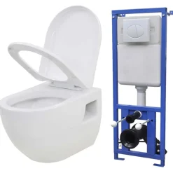 Clearance vidaXL Vägghängd toalett med dold cistern keramik Vit
