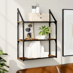 vidaXL Vägghylla 3 hyllor rökfärgad ek 60x21x78,5 cm konstruerat trä