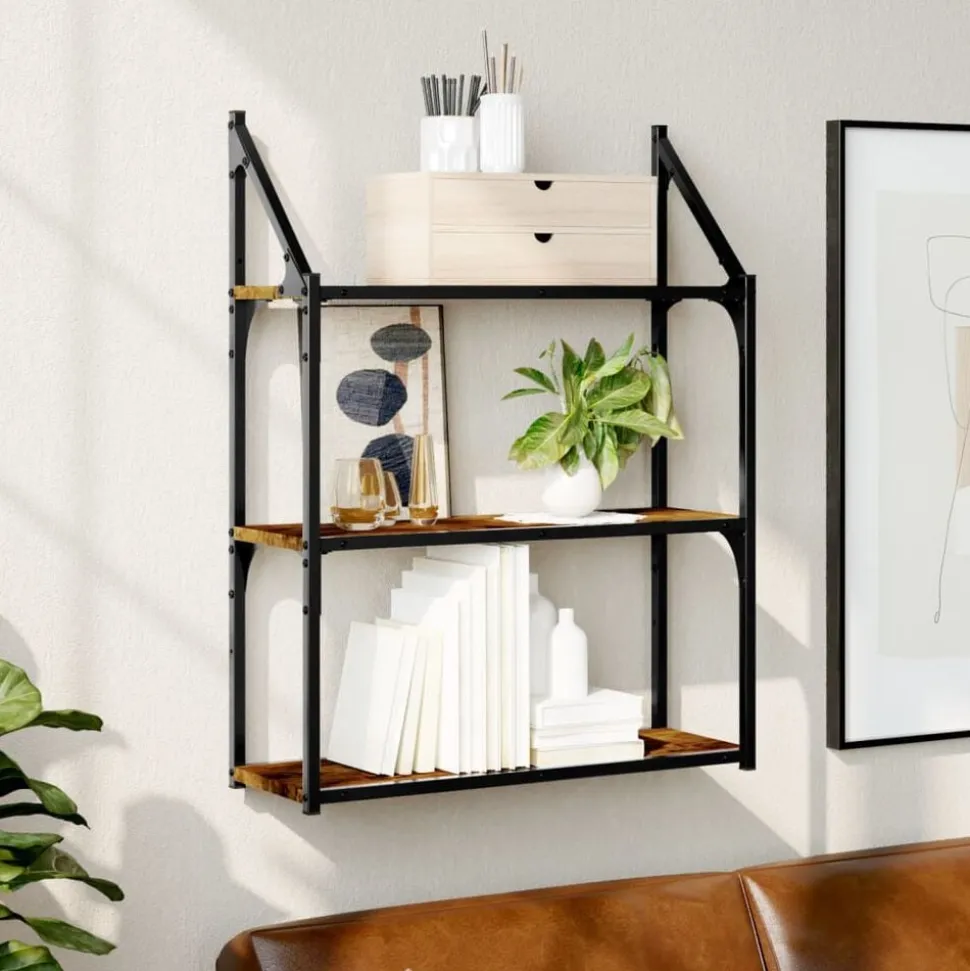 vidaXL Vägghylla 3 hyllor rökfärgad ek 60x21x78,5 cm konstruerat trä