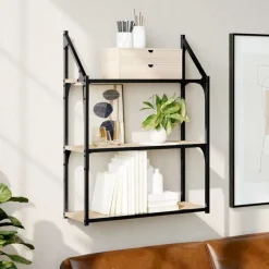 Online vidaXL Vägghylla 3 hyllor sonoma-ek 60x21x78,5 cm konstruerat trä Sonoma ek