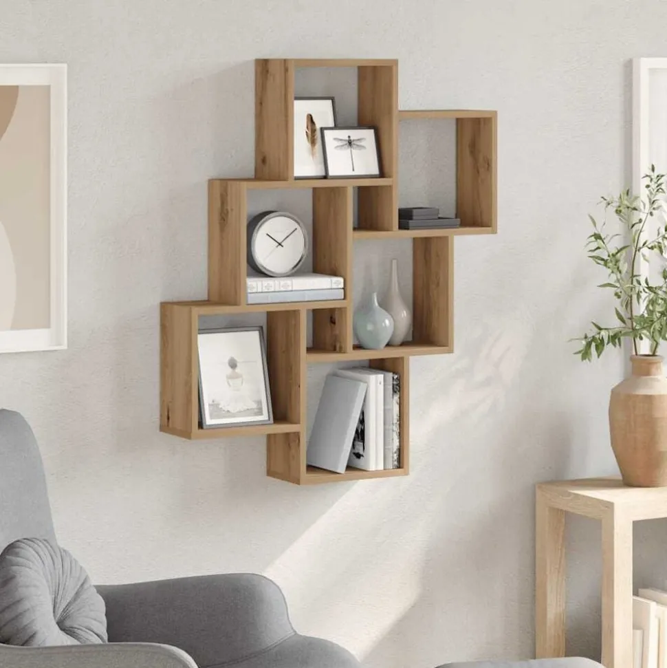 vidaXL Vägghylla kubformad artisan ek 78x15x93 cm konstruerat trä