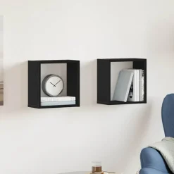 vidaXL Vägghylla kubformad 2 st 30x15x30 cm konstruerat trä Svart ek