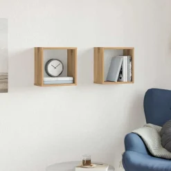 Outlet vidaXL Vägghylla kubformad 2 st 30x15x30 cm konstruerat trä artisan ek