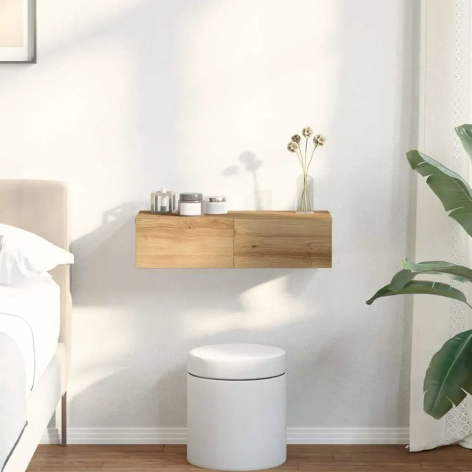 vidaXL Vägghylla med lådor ek 60x26,5x15 cm konstruerat trä