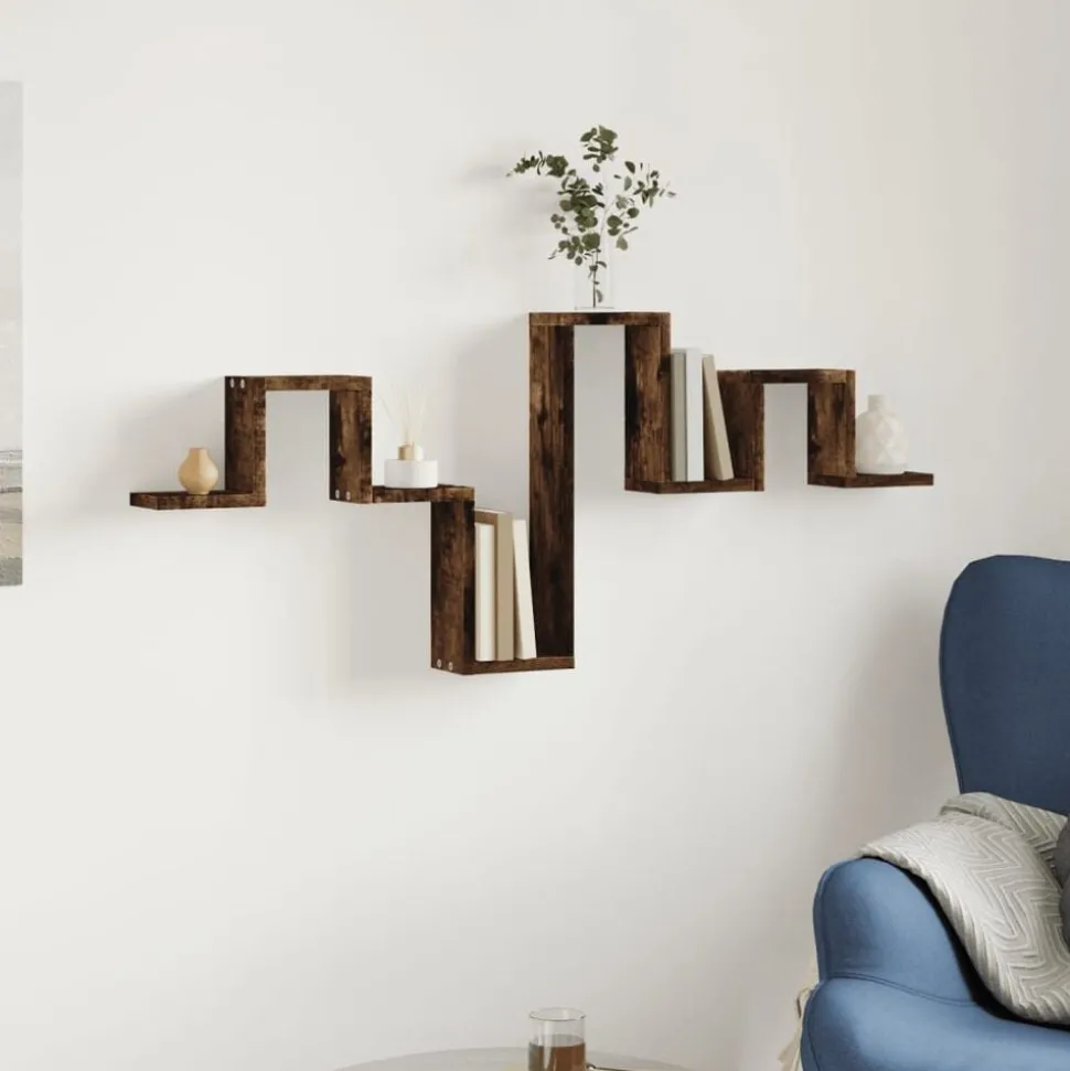 vidaXL Vägghylla rökfärgad ek 104,5x10x43 cm konstruerat trä