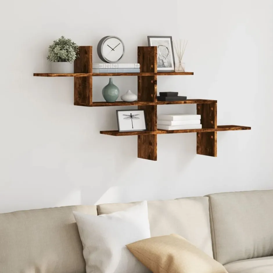 Discount vidaXL Vägghylla 124,5x18x60,5 cm konstruerat trä Rökfärgad ek