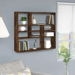 vidaXL Vägghylla rökfärgad ek 90x16x78 cm konstruerat trä