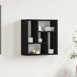 vidaXL Vägghylla svart ek 45x16x45 cm konstruerat trä