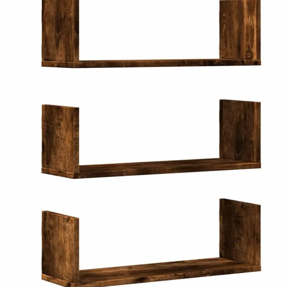 vidaXL Vägghyllor 3 st rökfärgad ek 58x18x18 cm konstruerat trä