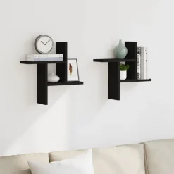 vidaXL Vägghyllor 2 st svart 38x12x38 cm konstruerat trä