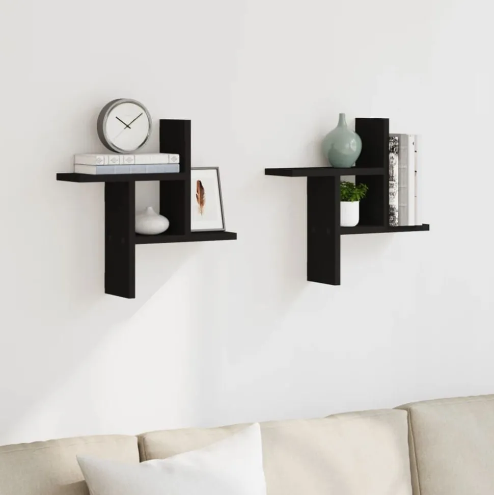 vidaXL Vägghyllor 2 st svart 38x12x38 cm konstruerat trä