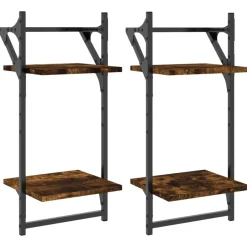 Sale vidaXL Vägghyllor 2-plan med stänger 2 st 30x25x65 cm Rökfärgad ek