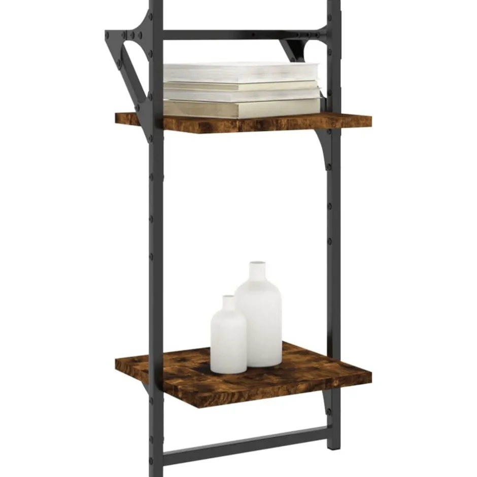 Sale vidaXL Vägghyllor 2-plan med stänger 2 st 30x25x65 cm Rökfärgad ek