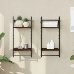 Discount vidaXL Vägghyllor 2-plan med stänger 2 st 30x25x65 cm brun ek